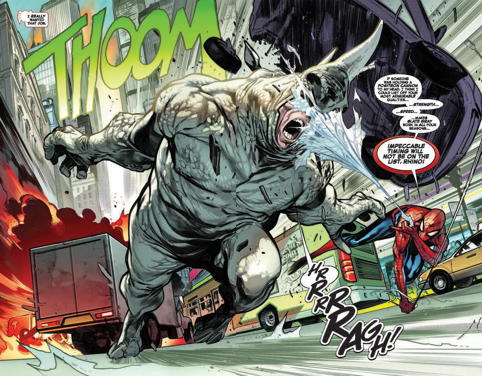 Spider-Man and Rhino in an Amazing Spider-Man comic illustration